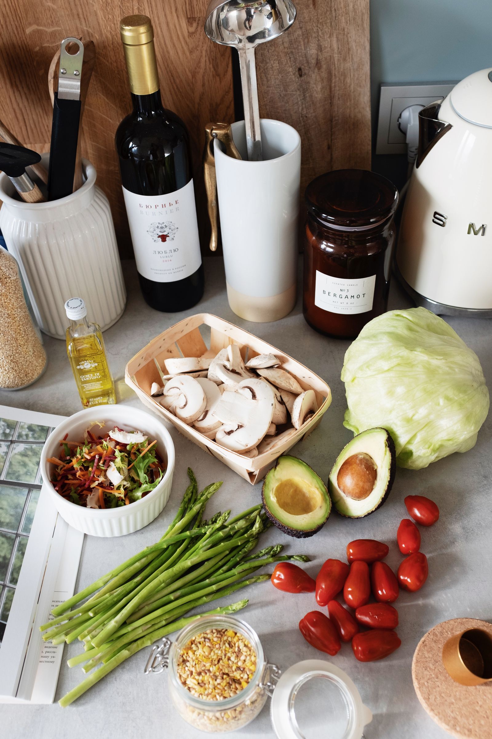 Fresh vegetables and ingredients prepared for a healthy meal